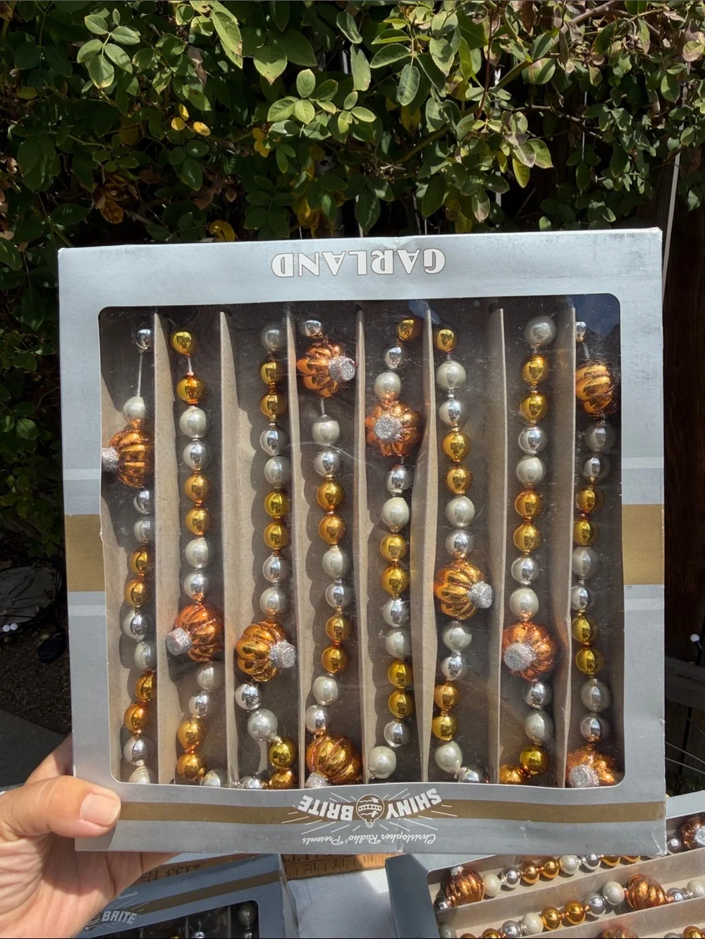 x3 RADKO Shiny Brite GLASS GARLAND 7ft/14ft Set Pumpkin Orange Gold Silver Fall